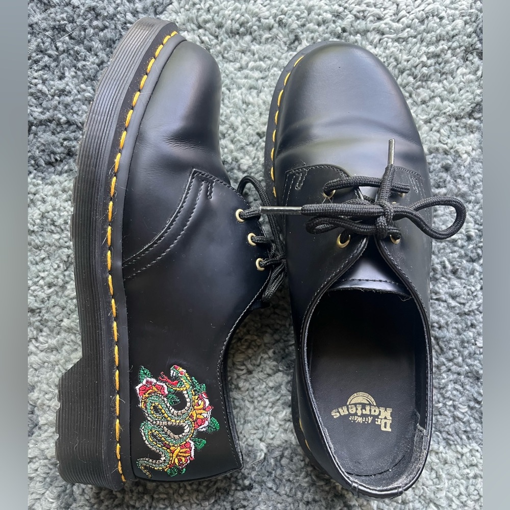 DR MARTENS 1461 Smooth Leather Snake Embroidered Oxford Shoes